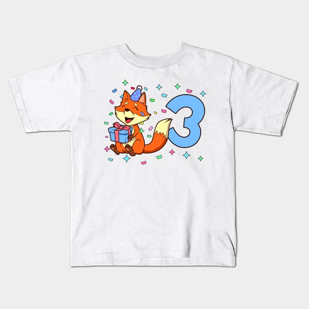 I am 3 with fox - boy birthday 3 years old Kids T-Shirt by Modern Medieval Design